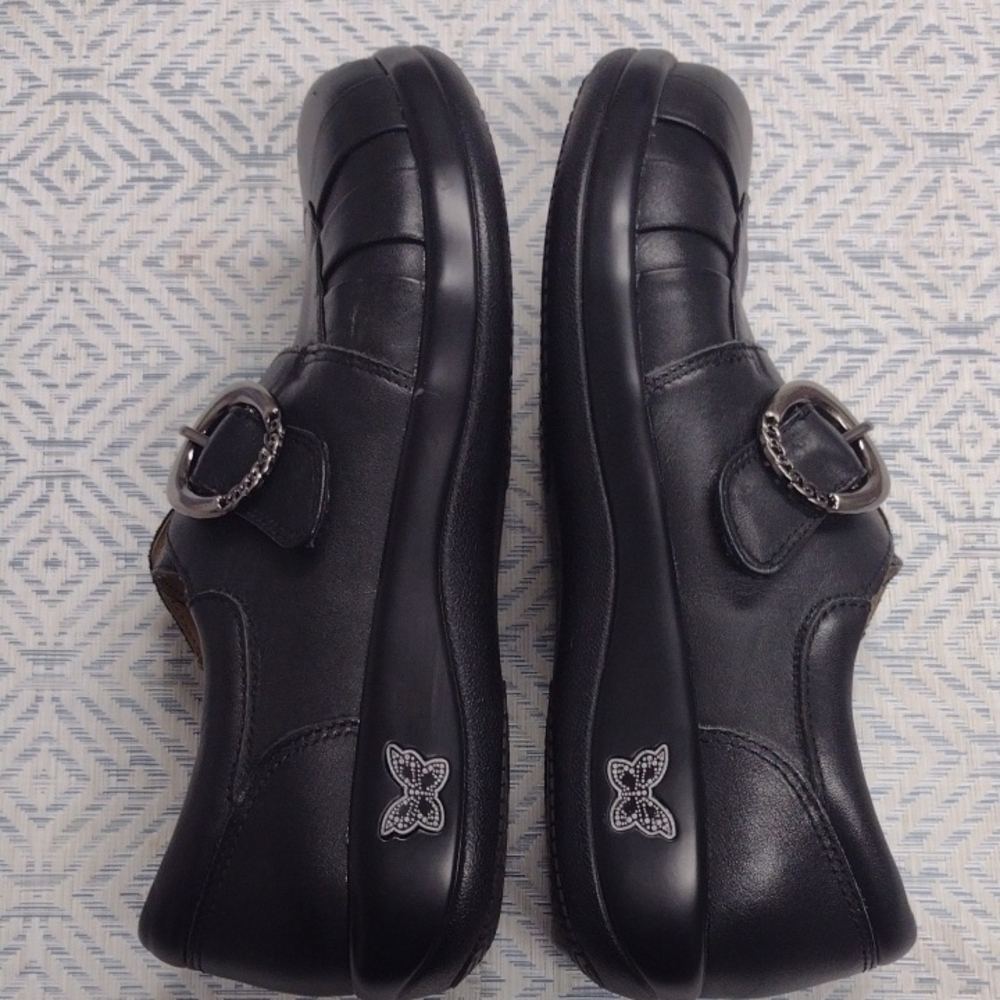 Alegria Black Leather Slip-On Shoes with Silver Buckle Size 39 (8.5) - Picture 5 of 12